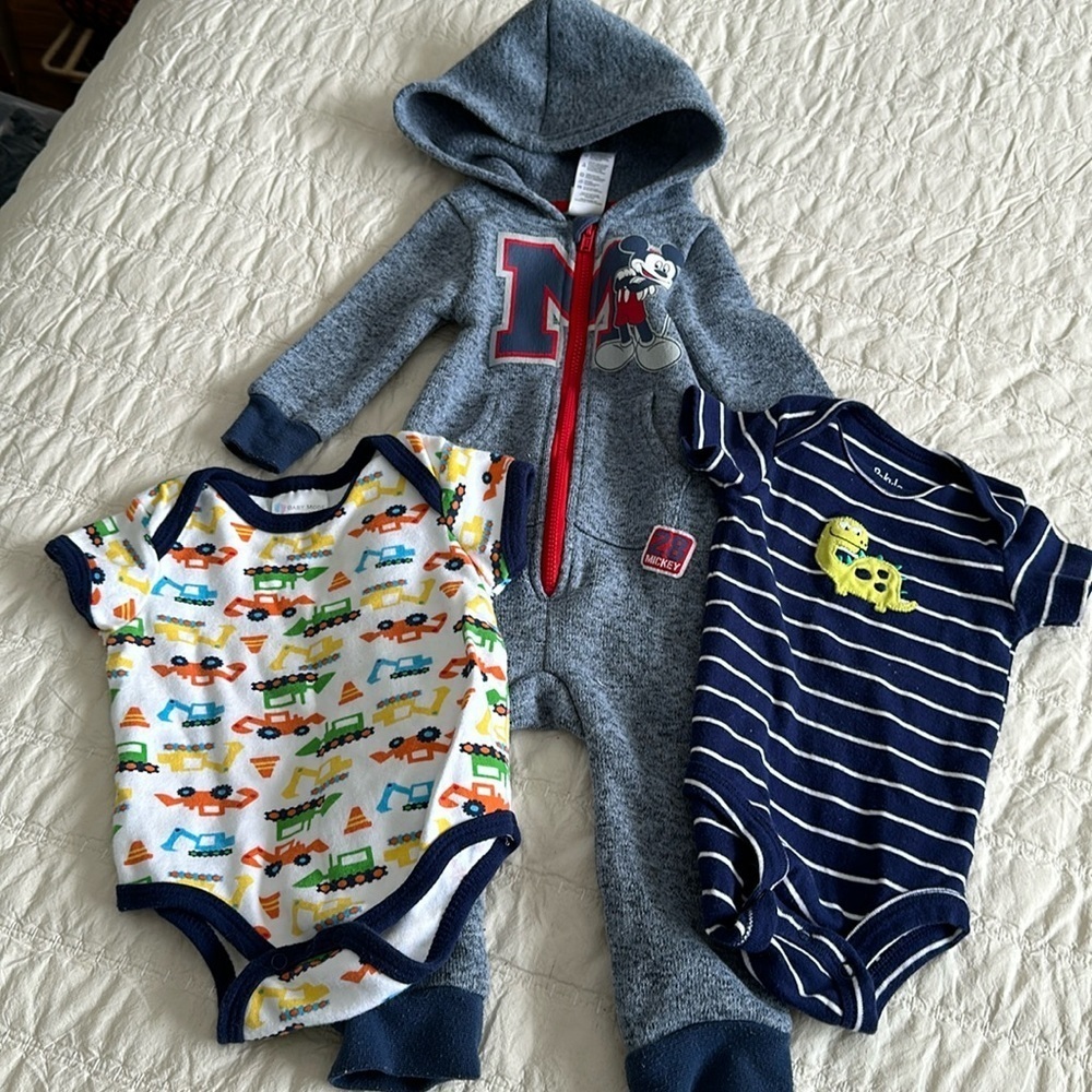 3-6m Mickey Mouse sleepers, zip up, Pekkle onesie, baby mode, onesie